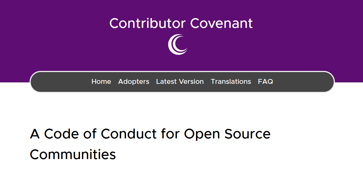 Screenshot of the Contributor Covenant homepage.